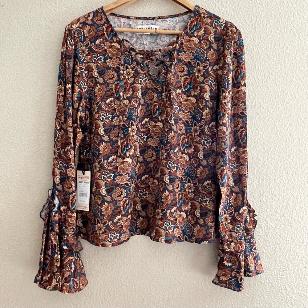IDYLLWIND WOMEN'S ROUGE PAISLEY‎ PRINT LACE-UP TOP - Picture 12 of 14